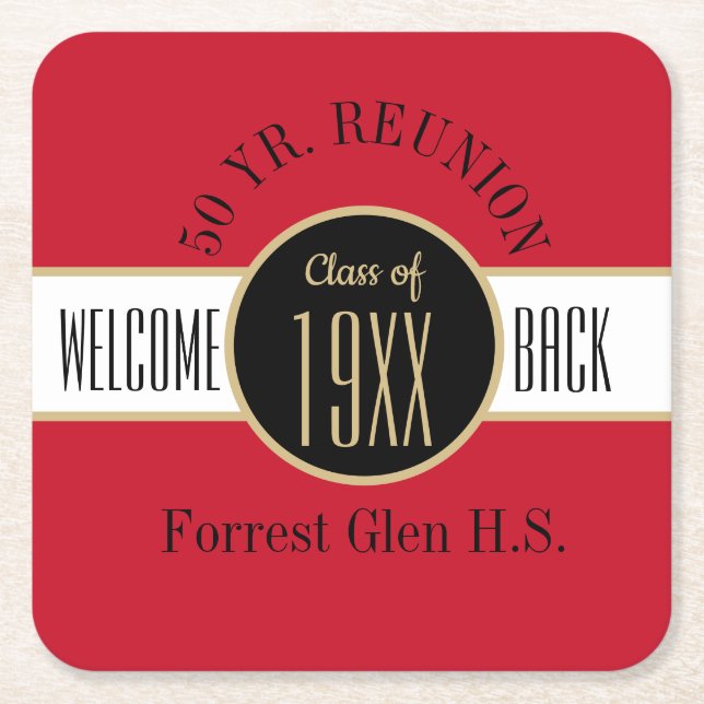 50 Year Reunion Welcome Back Square Paper Coaster (Front)