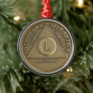 50 Year Sober Anniversary Medallion   Recovery Metal Ornament