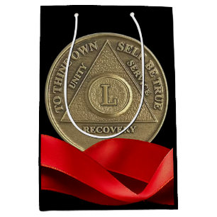 50 Year Sober Recovery Anniversary Coin Red Ribbon Medium Gift Bag