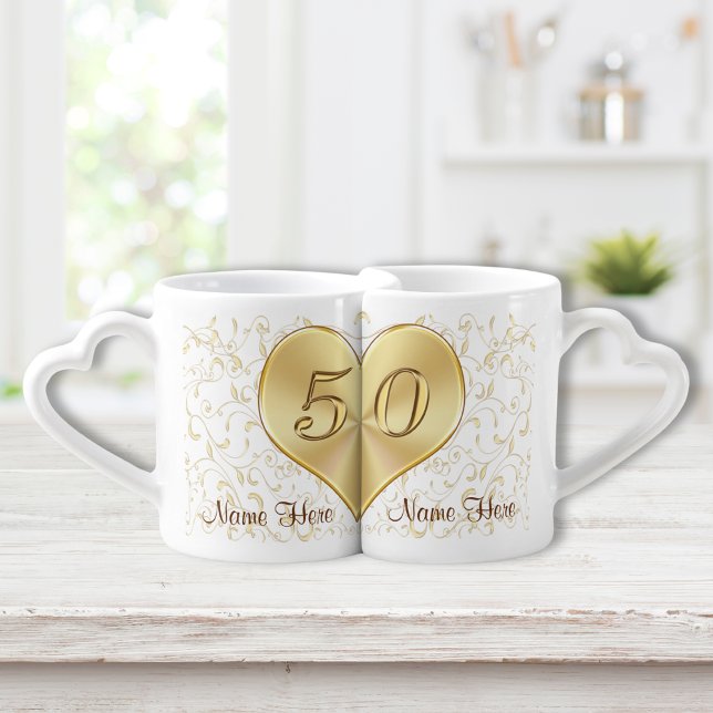 50 Year Wedding Anniversary Gifts, Heart Mugs