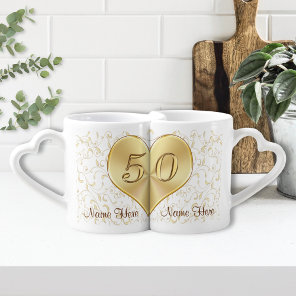 50 Year Wedding Anniversary Gifts, Heart Mugs