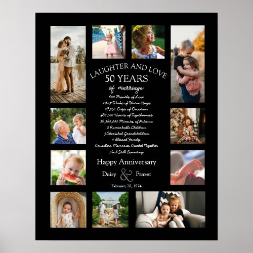 50 year wedding anniversary photo collage editable poster