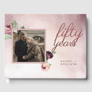 50 Year Wedding Anniversary Rose Gold Floral Guest Book