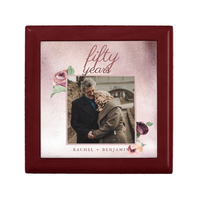 50 Year Wedding Anniversary Rose Gold Glitter Gift Box (Front)