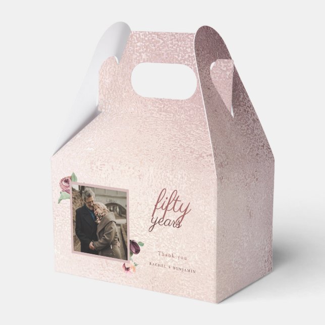 50 Year Wedding Anniversary Rose Gold Personalized Favor Boxes (Front Side)