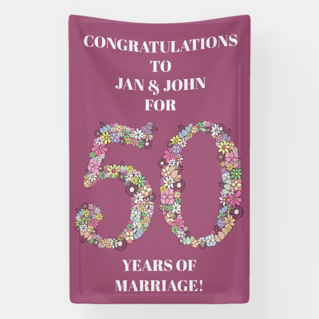 50 Years 50th Wedding Marriage Anniversary Banner (Vertical)