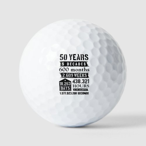 50 Years 5 Decades 600 Months Birthday Party Birth Golf Balls