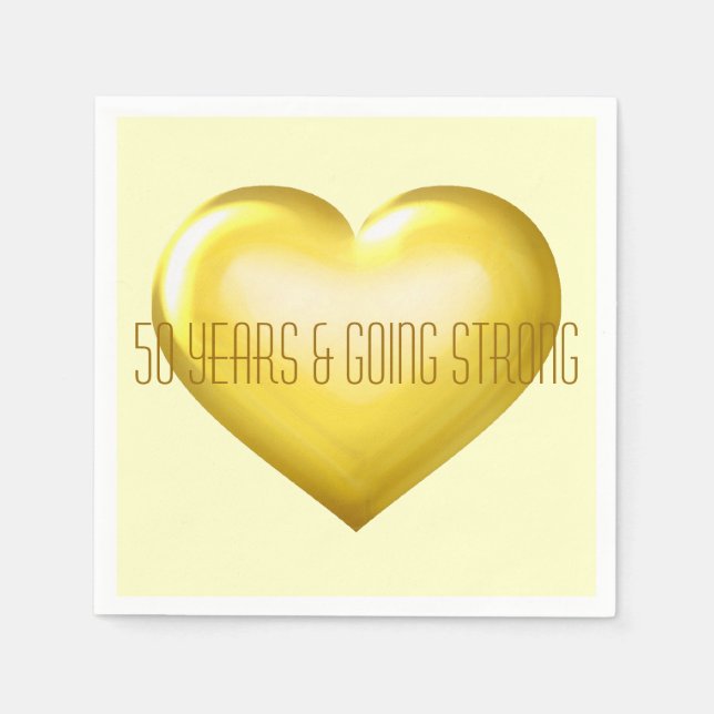 50 Years and Going Strong Gold Heart Anniversary Napkins (Front)