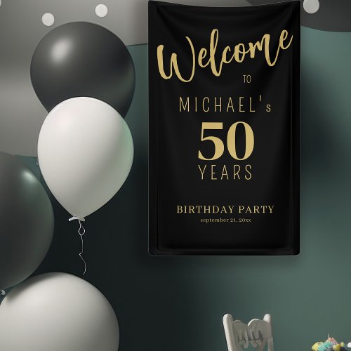 50 years birthday name personalized black gold banner