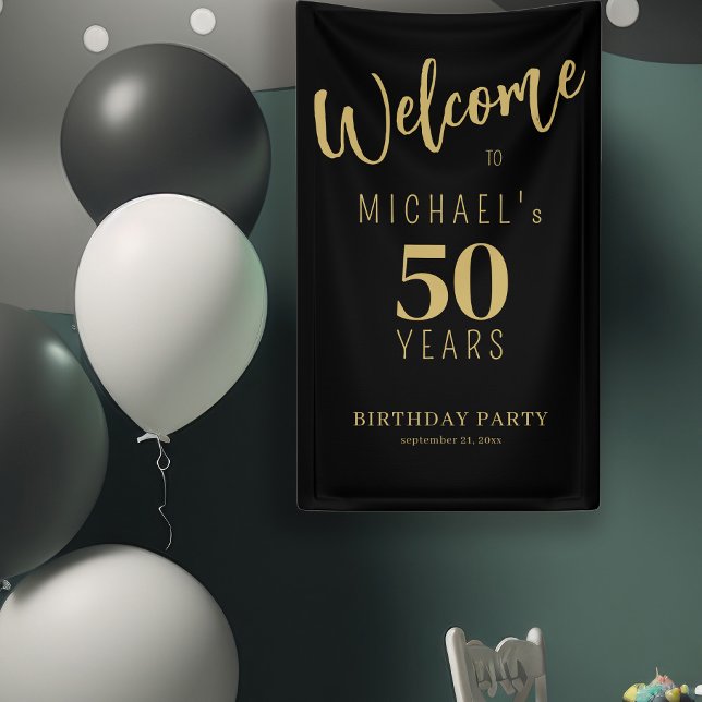 50 years birthday name personalized black gold banner (Creator Uploaded)