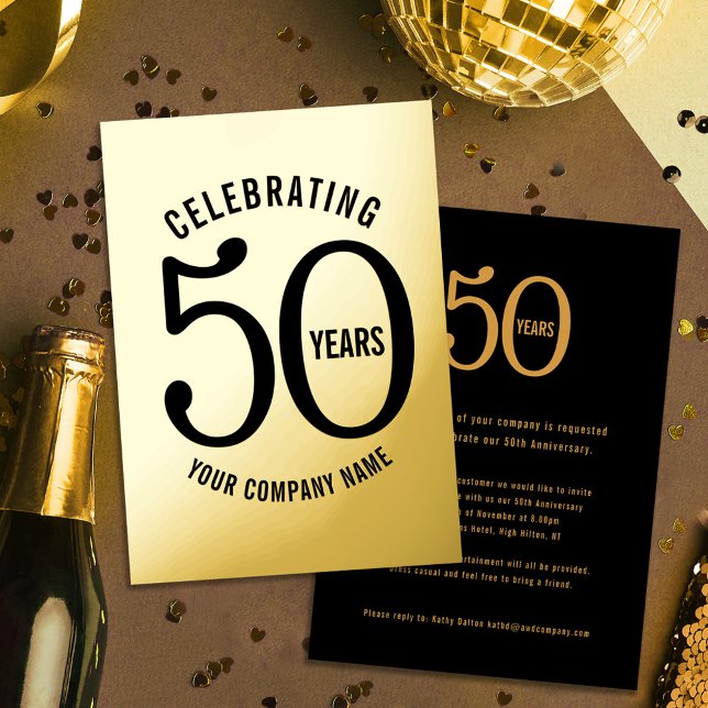 50 years corporate anniversary party gold black foil invitation (Creator Uploaded)