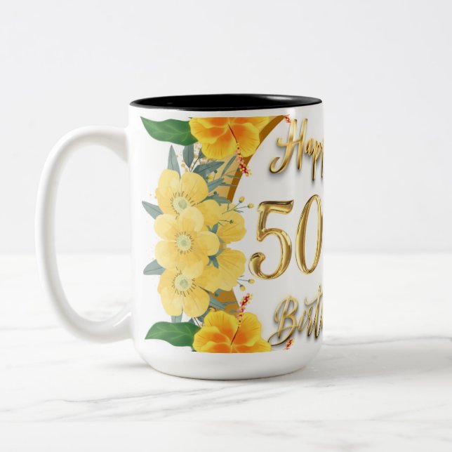 50 Years: Custom Photo Happy Birthday Pillow Two-Tone Coffee Mug (Left)