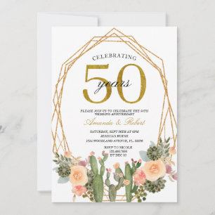 50 Years Floral Cactus Golden Wedding Anniversary Invitation