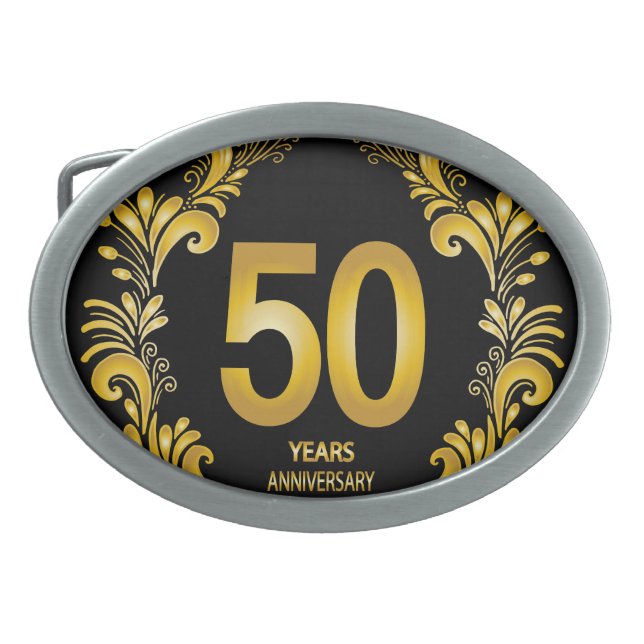 50 Years Gold Glitter Anniversary Belt Buckle (Front)
