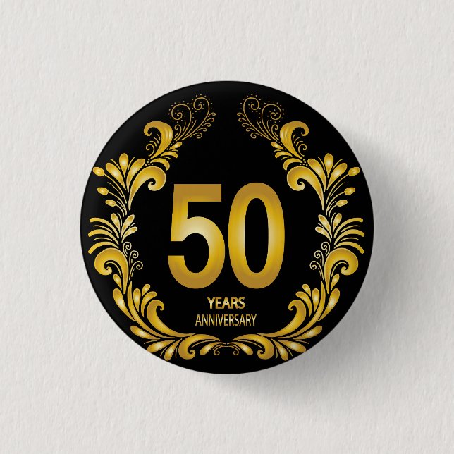50 Years Gold Glitter Anniversary Button (Front)