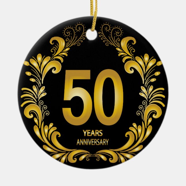 50 Years Gold Glitter Anniversary Ceramic Ornament (Front)