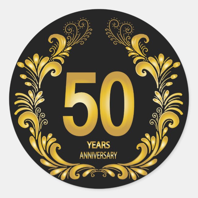 50 Years Gold Glitter Anniversary Classic Round Sticker (Front)