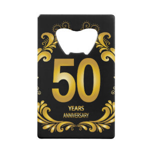 50 Years Gold Glitter Anniversary Credit Card Bottle Opener