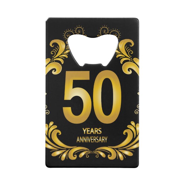 50 Years Gold Glitter Anniversary Credit Card Bottle Opener (Front)