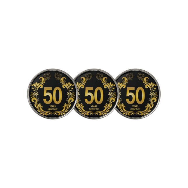 50 Years Gold Glitter Anniversary Golf Ball Marker (3 Up)