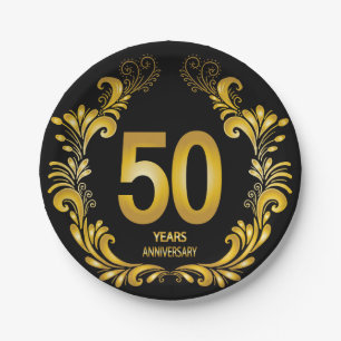 50 Years Gold Glitter Anniversary Paper Plates