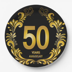 50 Years Gold Glitter Anniversary Paper Plates