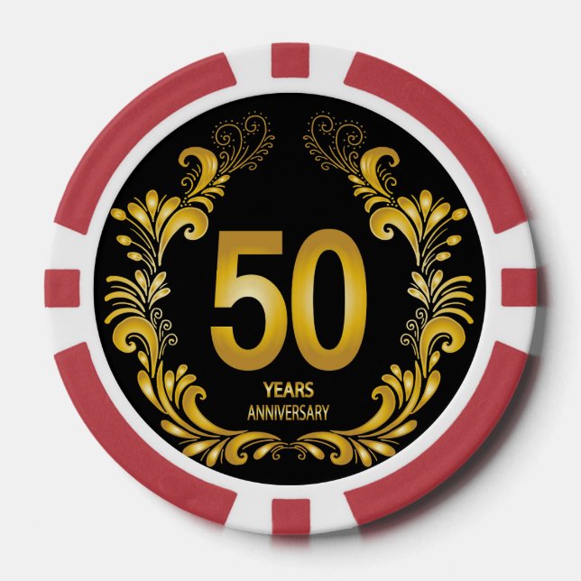 50 Years Gold Glitter Anniversary Poker Chips (Front)