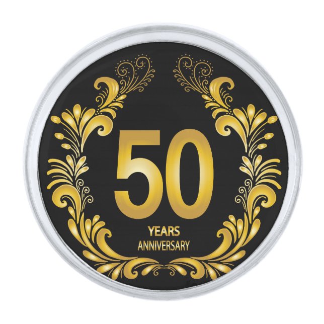 50 Years Gold Glitter Anniversary Silver Finish Lapel Pin (Front)