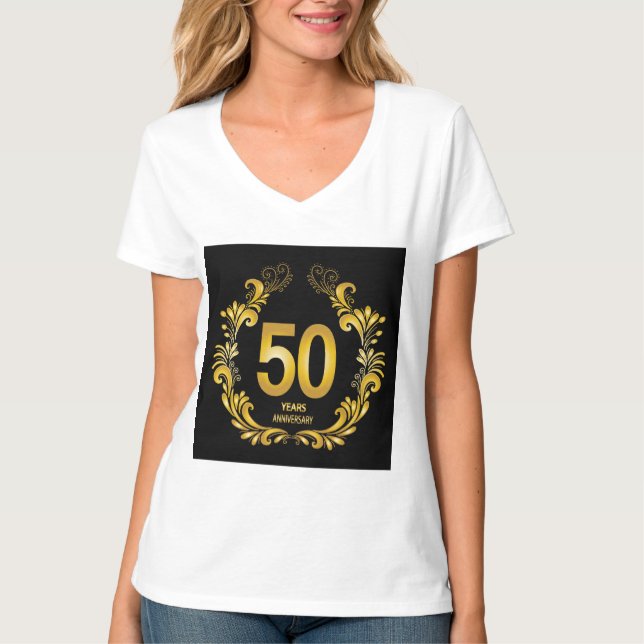 50 Years Gold Glitter Anniversary T-Shirt (Front)