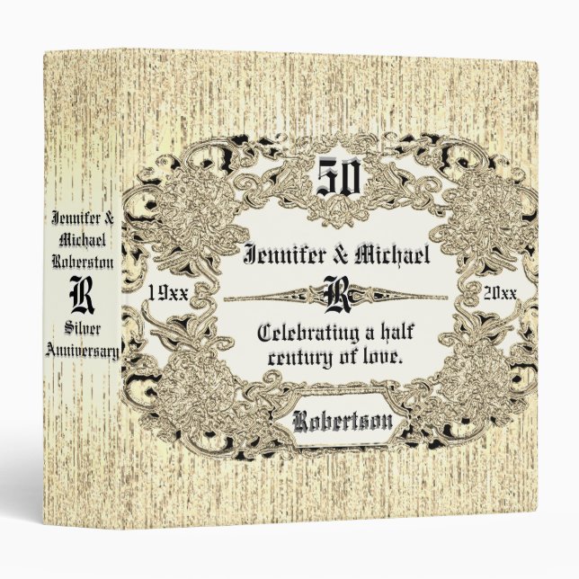 50 Years Gold Wedding Anniversary Monogram Binder (Front/Spine)