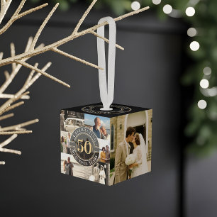 50 Years Golden Anniversary Infinity Photo Collage Cube Ornament