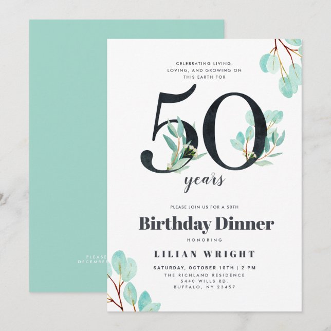 50 Years Growing | 50th Birthday | Botanical Invitation (Front/Back)