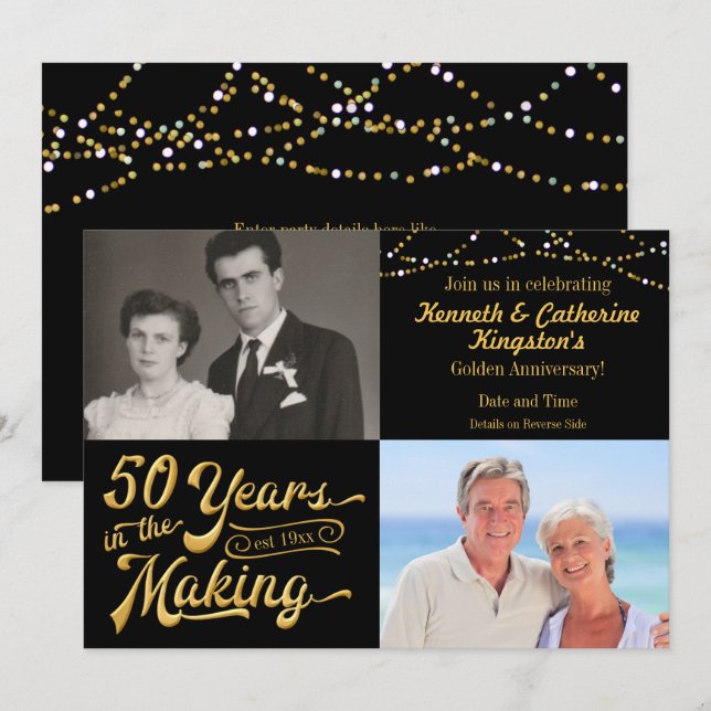 50 YEARS IN THE MAKING Anniversary Then & Now Pics Invitation (Front/Back)