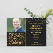 50 Years in the Making Black & Gold Birthday Invitation (Standing Front)