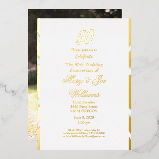 50 Years Jubilee Birthday 50th Wedding Anniversary Foil Invitation (Front/Back)
