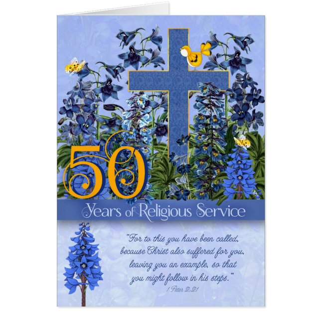 50 Years of Religious Service Larkspur Scripture Cards (Front)