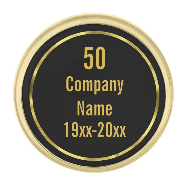 50 Years of Service Black and Gold Company Name Finish Lapel Pin (Front)