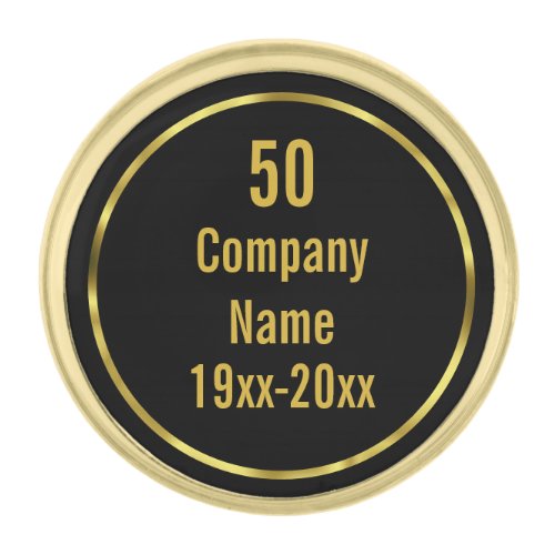 50 Years of Service Black and Gold Company Name Gold Finish Lapel Pin