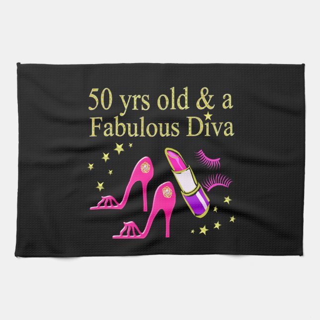 50 YEARS OLD AND A FABULOUS DIVA TOWEL (Horizontal)