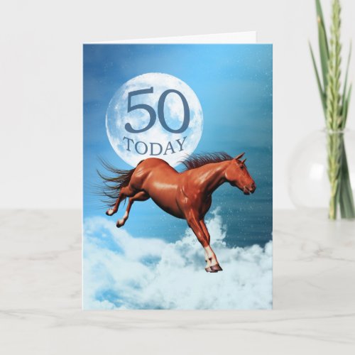 50 years old birthday card with spirit horse