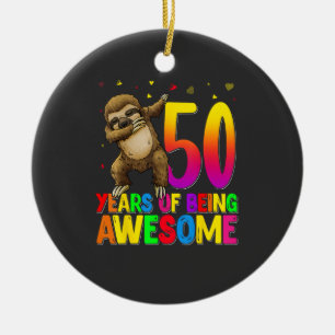50 Years Old Birthday Sloth Dabbing 50th Birthday  Ceramic Ornament