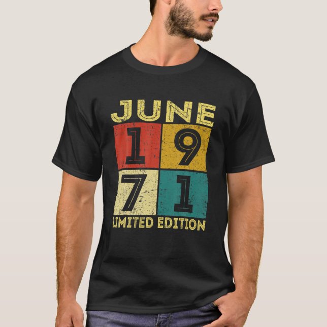50 Years Old Distressed June 1971 Decorations 50Th T-Shirt (Front)