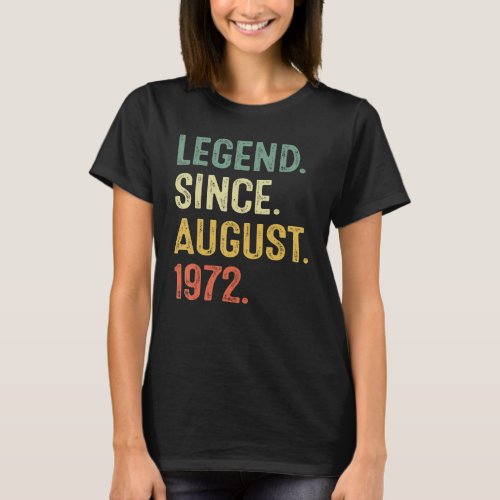 50 Years Old  Legend Since August 1972 50th Birthd T_Shirt