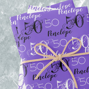 50 years Purple 50th birthday Add Names Wrapping Paper Sheets