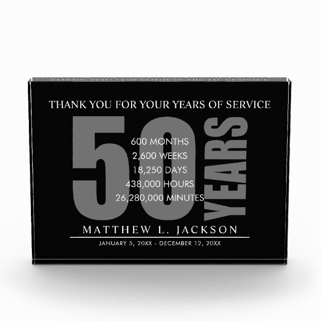 50 Years Retirement or Employedd Appreciation Gift (Front)