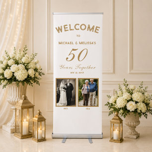 50 Years Together Then and Now Photo Anniversary Retractable Banner