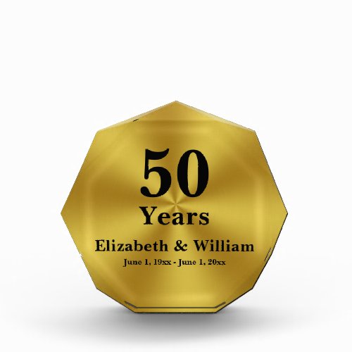 50 Years Wedding Anniversary Black and Gold Acrylic Award