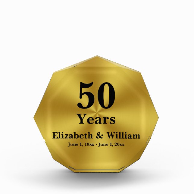 50 Years Wedding Anniversary Black and Gold Acrylic Award (Front)
