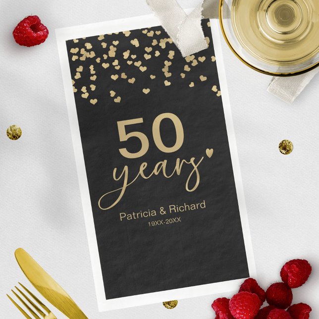 50 Years Wedding Anniversary Black And Gold Paper Guest Towels (Creator Uploaded)