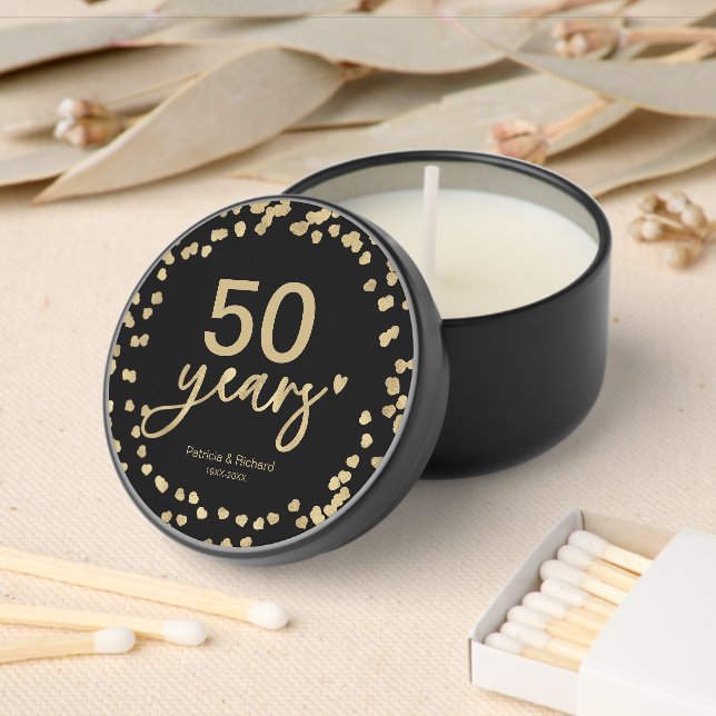 50 Years Wedding Anniversary Black Gold Mini Candle Favors (Insitu)